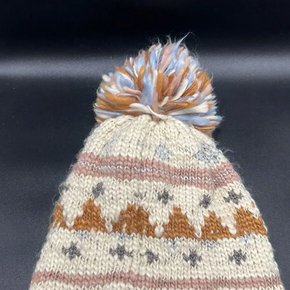 Matilda Jane Beanie Girls OS Knit Pullover Fleece Lined Puff Ball